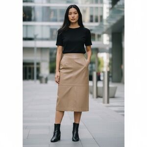 VINTAGE LEATHER SKIRT 70s GEORGEE SPORT Taupe Long Pencil Midi luxury lined sexy